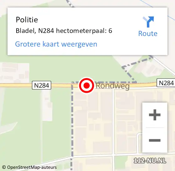 Locatie op kaart van de 112 melding: Politie Bladel, N284 hectometerpaal: 6 op 27 november 2023 17:06