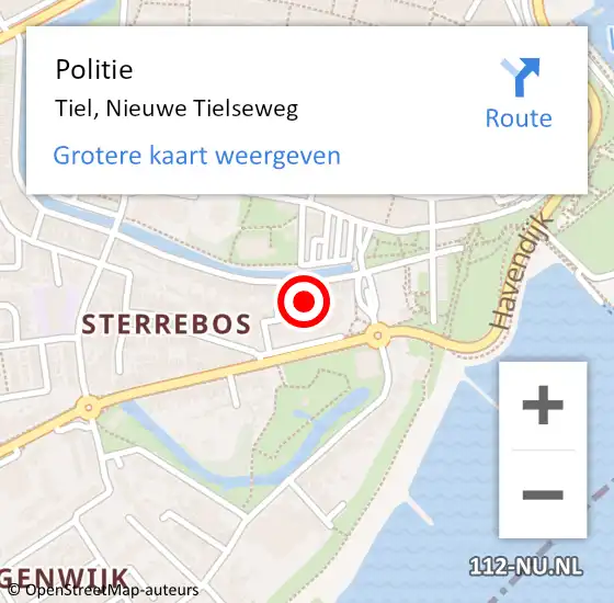Locatie op kaart van de 112 melding: Politie Tiel, Nieuwe Tielseweg op 27 november 2023 17:15