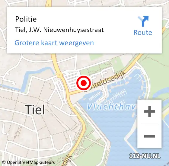 Locatie op kaart van de 112 melding: Politie Tiel, J.W. Nieuwenhuysestraat op 27 november 2023 17:16