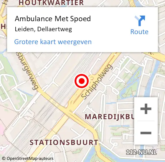 Locatie op kaart van de 112 melding: Ambulance Met Spoed Naar Leiden, Dellaertweg op 27 november 2023 17:24