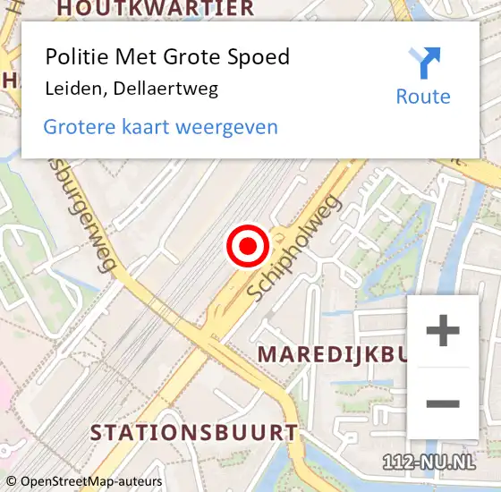 Locatie op kaart van de 112 melding: Politie Met Grote Spoed Naar Leiden, Dellaertweg op 27 november 2023 17:26