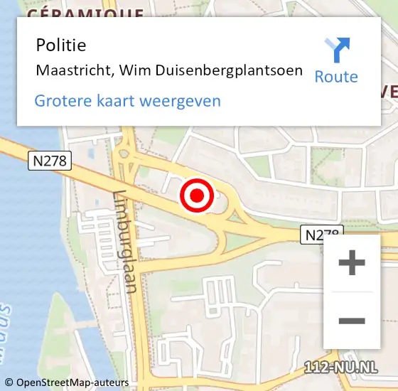 Locatie op kaart van de 112 melding: Politie Maastricht, Wim Duisenbergplantsoen op 27 november 2023 17:29
