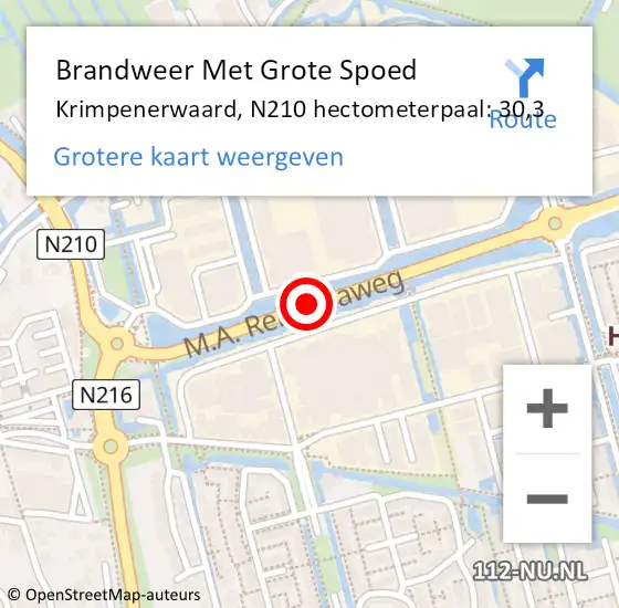 Locatie op kaart van de 112 melding: Brandweer Met Grote Spoed Naar Krimpenerwaard, N210 hectometerpaal: 30,3 op 27 november 2023 17:34