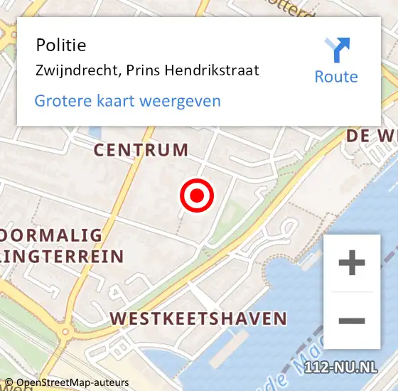 Locatie op kaart van de 112 melding: Politie Zwijndrecht, Prins Hendrikstraat op 27 november 2023 17:51