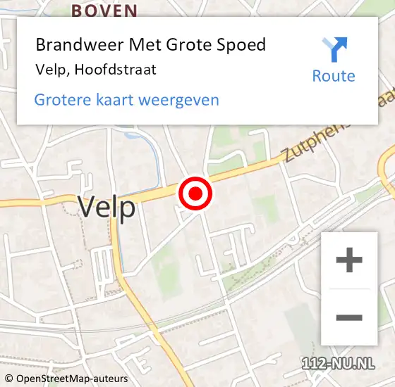 Locatie op kaart van de 112 melding: Brandweer Met Grote Spoed Naar Velp, Hoofdstraat op 27 november 2023 17:56