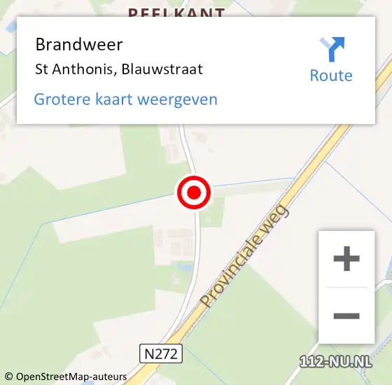 Locatie op kaart van de 112 melding: Brandweer St Anthonis, Blauwstraat op 16 september 2014 16:10