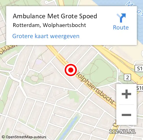 Locatie op kaart van de 112 melding: Ambulance Met Grote Spoed Naar Rotterdam, Wolphaertsbocht op 16 september 2014 16:15