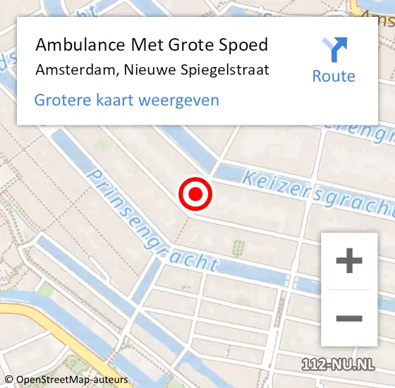 Locatie op kaart van de 112 melding: Ambulance Met Grote Spoed Naar Amsterdam, Nieuwe Spiegelstraat op 27 november 2023 19:32