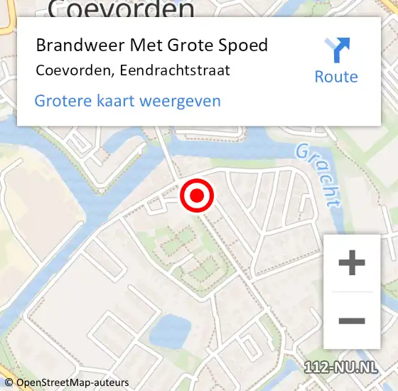 Locatie op kaart van de 112 melding: Brandweer Met Grote Spoed Naar Coevorden, Eendrachtstraat op 27 november 2023 19:36