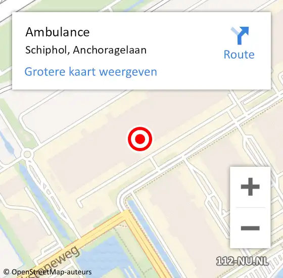 Locatie op kaart van de 112 melding: Ambulance Schiphol, Anchoragelaan op 27 november 2023 19:56