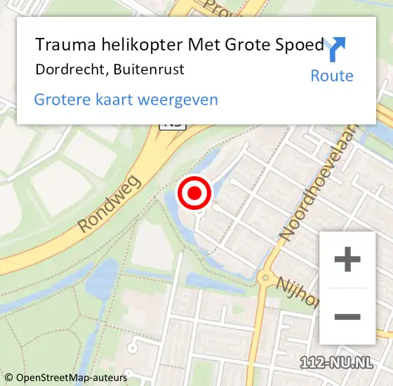 Locatie op kaart van de 112 melding: Trauma helikopter Met Grote Spoed Naar Dordrecht, Buitenrust op 27 november 2023 20:10