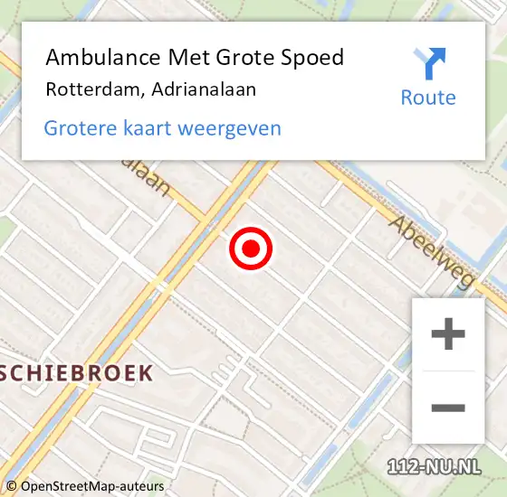 Locatie op kaart van de 112 melding: Ambulance Met Grote Spoed Naar Rotterdam, Adrianalaan op 27 november 2023 20:33