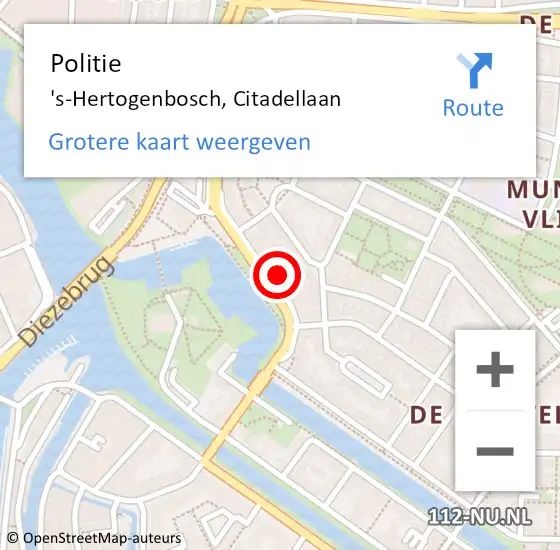 Locatie op kaart van de 112 melding: Politie 's-Hertogenbosch, Citadellaan op 27 november 2023 21:37