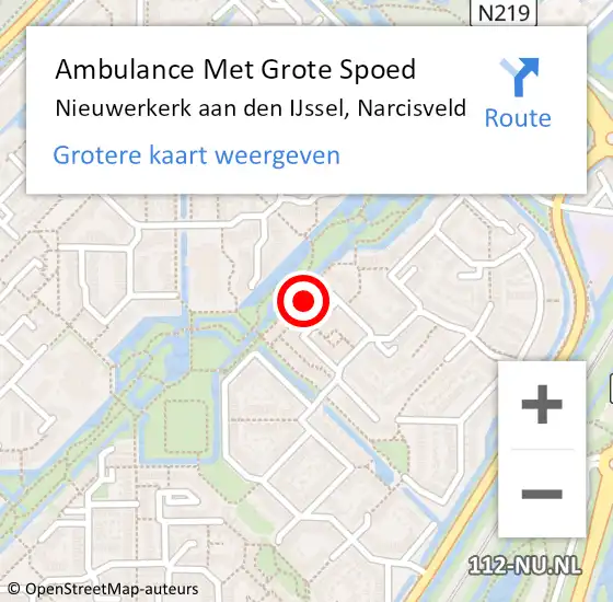 Locatie op kaart van de 112 melding: Ambulance Met Grote Spoed Naar Nieuwerkerk aan den IJssel, Narcisveld op 27 november 2023 21:56