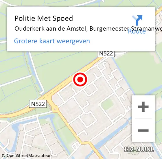 Locatie op kaart van de 112 melding: Politie Met Spoed Naar Ouderkerk aan de Amstel, Burgemeester Stramanweg op 27 november 2023 21:59