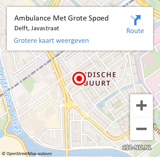 Locatie op kaart van de 112 melding: Ambulance Met Grote Spoed Naar Delft, Javastraat op 27 november 2023 22:07