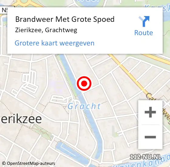 Locatie op kaart van de 112 melding: Brandweer Met Grote Spoed Naar Zierikzee, Grachtweg op 27 november 2023 22:12