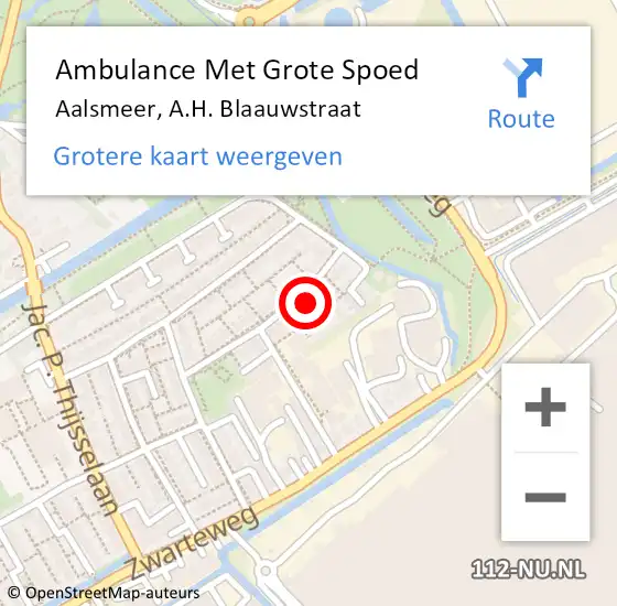 Locatie op kaart van de 112 melding: Ambulance Met Grote Spoed Naar Aalsmeer, A.H. Blaauwstraat op 27 november 2023 22:16