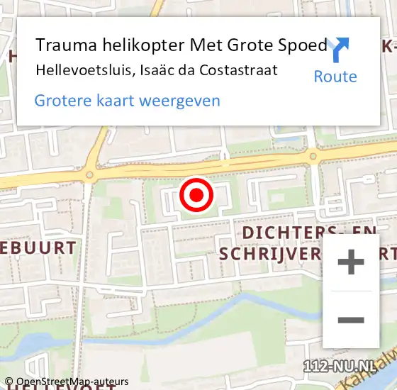 Locatie op kaart van de 112 melding: Trauma helikopter Met Grote Spoed Naar Hellevoetsluis, Isaäc da Costastraat op 27 november 2023 22:53