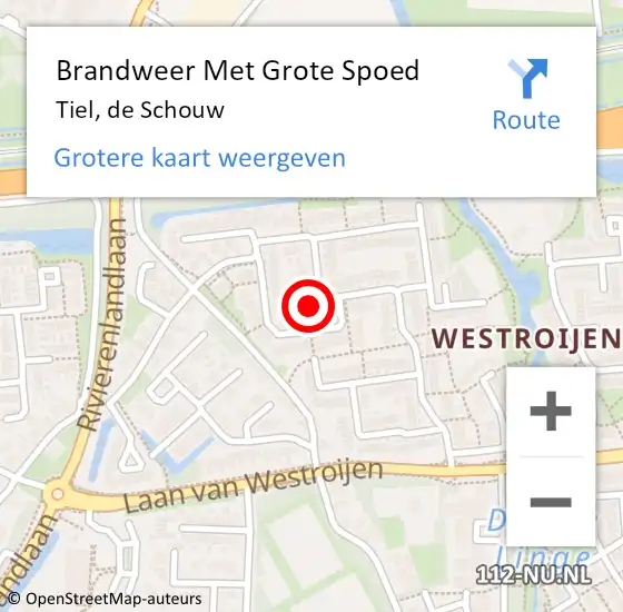 Locatie op kaart van de 112 melding: Brandweer Met Grote Spoed Naar Tiel, de Schouw op 27 november 2023 23:12