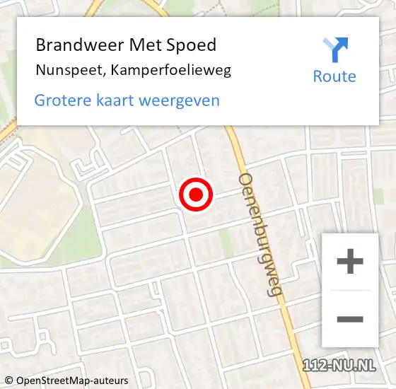 Locatie op kaart van de 112 melding: Brandweer Met Spoed Naar Nunspeet, Kamperfoelieweg op 27 november 2023 23:12