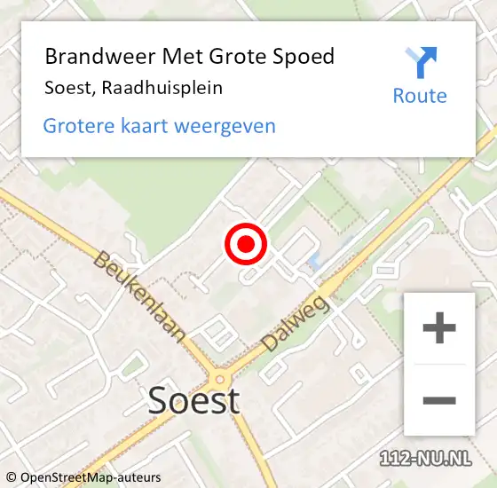 Locatie op kaart van de 112 melding: Brandweer Met Grote Spoed Naar Soest, Raadhuisplein op 27 november 2023 23:48