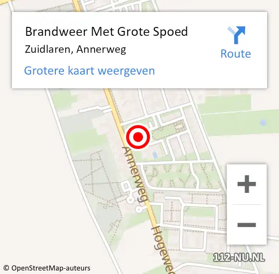 Locatie op kaart van de 112 melding: Brandweer Met Grote Spoed Naar Zuidlaren, Annerweg op 28 november 2023 02:06