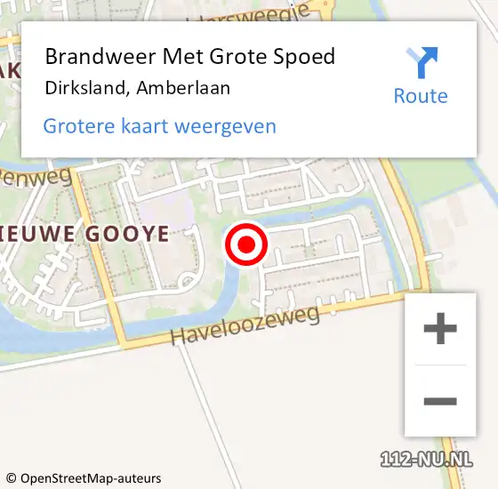 Locatie op kaart van de 112 melding: Brandweer Met Grote Spoed Naar Dirksland, Amberlaan op 28 november 2023 02:10