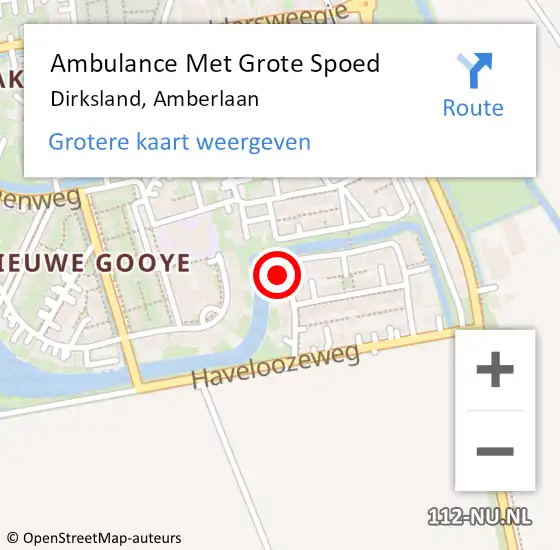 Locatie op kaart van de 112 melding: Ambulance Met Grote Spoed Naar Dirksland, Amberlaan op 28 november 2023 02:10