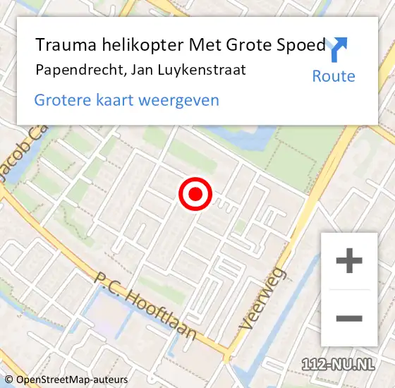 Locatie op kaart van de 112 melding: Trauma helikopter Met Grote Spoed Naar Papendrecht, Jan Luykenstraat op 28 november 2023 02:10