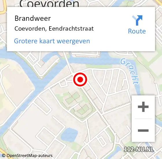 Locatie op kaart van de 112 melding: Brandweer Coevorden, Eendrachtstraat op 28 november 2023 05:53