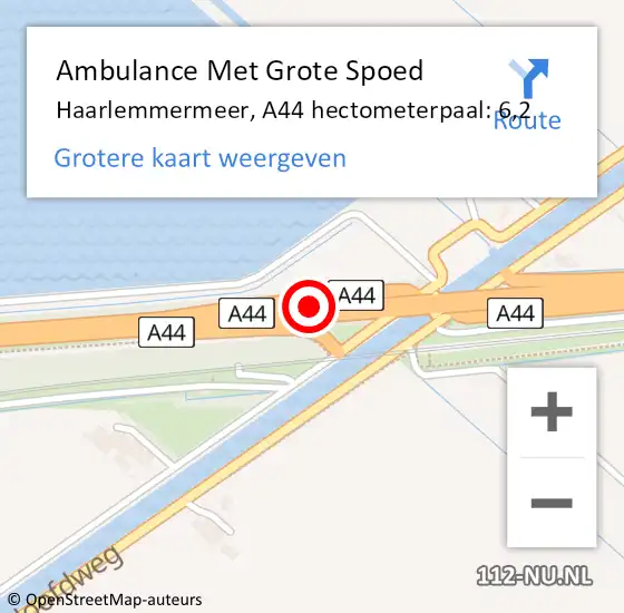 Locatie op kaart van de 112 melding: Ambulance Met Grote Spoed Naar Haarlemmermeer, A44 hectometerpaal: 6,2 op 28 november 2023 06:43