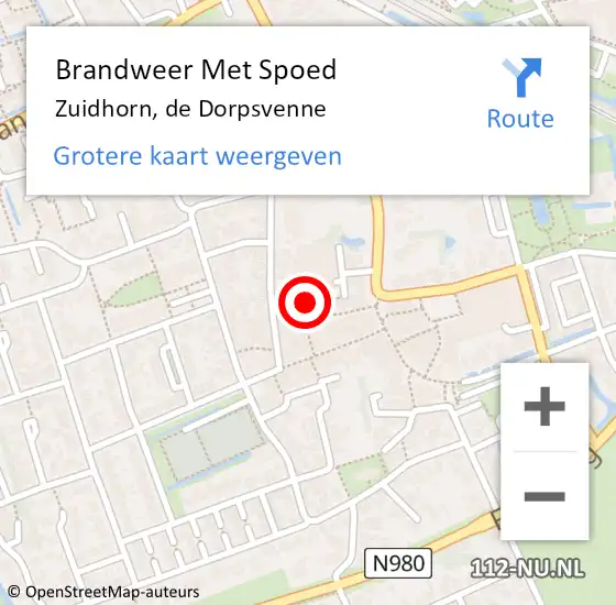 Locatie op kaart van de 112 melding: Brandweer Met Spoed Naar Zuidhorn, de Dorpsvenne op 28 november 2023 07:40