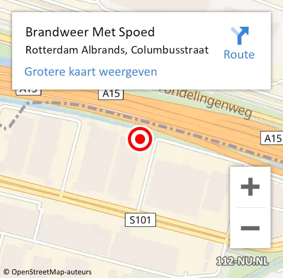 Locatie op kaart van de 112 melding: Brandweer Met Spoed Naar Rotterdam Albrands, Columbusstraat op 28 november 2023 07:47