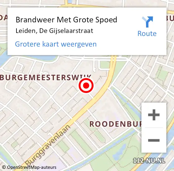 Locatie op kaart van de 112 melding: Brandweer Met Grote Spoed Naar Leiden, De Gijselaarstraat op 28 november 2023 07:56