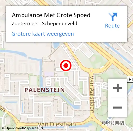 Locatie op kaart van de 112 melding: Ambulance Met Grote Spoed Naar Zoetermeer, Schepenenveld op 28 november 2023 08:00