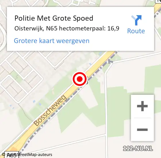 Locatie op kaart van de 112 melding: Politie Met Grote Spoed Naar Oisterwijk, N65 hectometerpaal: 16,9 op 28 november 2023 08:32