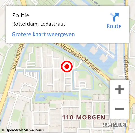 Locatie op kaart van de 112 melding: Politie Rotterdam, Ledastraat op 28 november 2023 08:41