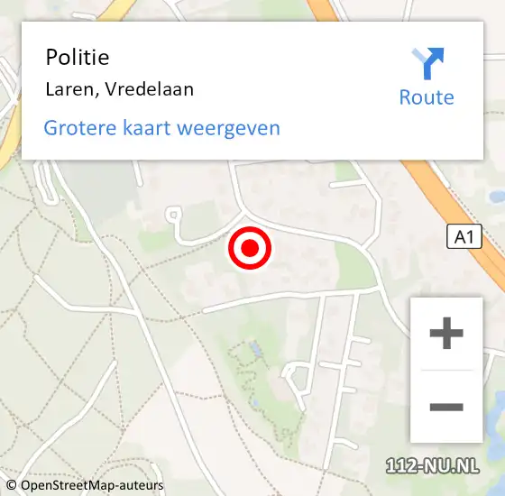 Locatie op kaart van de 112 melding: Politie Laren, Vredelaan op 28 november 2023 08:54