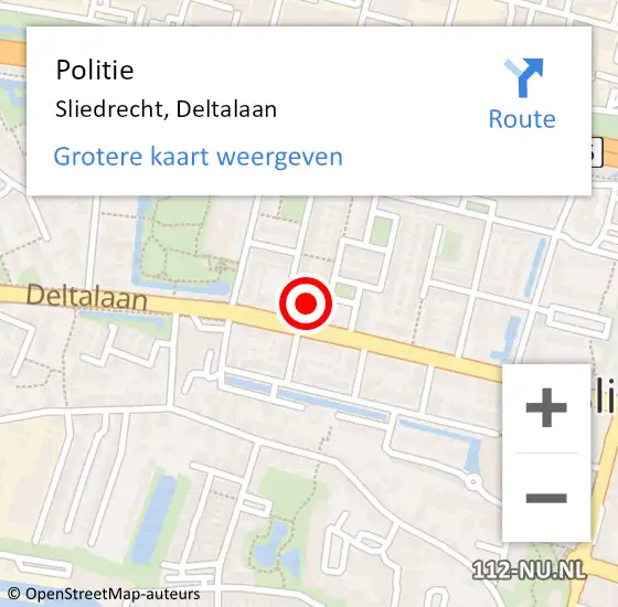 Locatie op kaart van de 112 melding: Politie Sliedrecht, Deltalaan op 28 november 2023 09:26