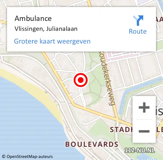 Locatie op kaart van de 112 melding: Ambulance Vlissingen, Julianalaan op 16 september 2014 17:01