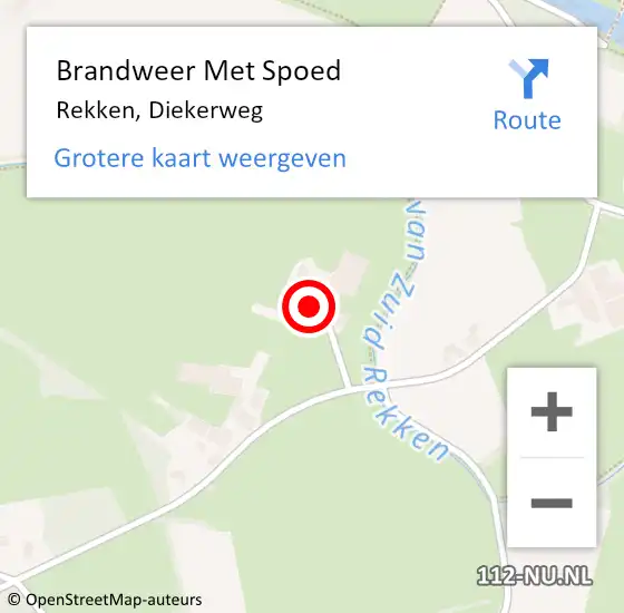 Locatie op kaart van de 112 melding: Brandweer Met Spoed Naar Rekken, Diekerweg op 28 november 2023 09:38