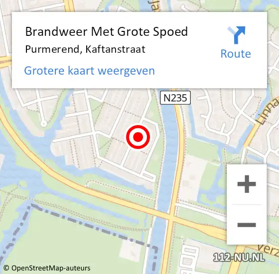 Locatie op kaart van de 112 melding: Brandweer Met Grote Spoed Naar Purmerend, Kaftanstraat op 28 november 2023 09:53