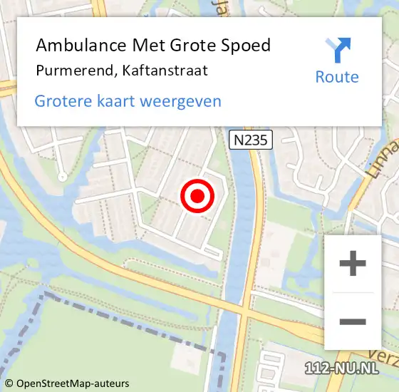 Locatie op kaart van de 112 melding: Ambulance Met Grote Spoed Naar Purmerend, Kaftanstraat op 28 november 2023 09:54