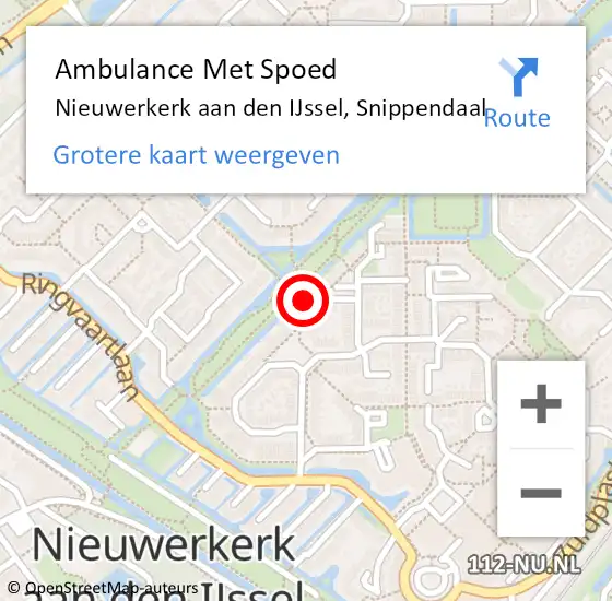 Locatie op kaart van de 112 melding: Ambulance Met Spoed Naar Nieuwerkerk aan den IJssel, Snippendaal op 28 november 2023 10:50