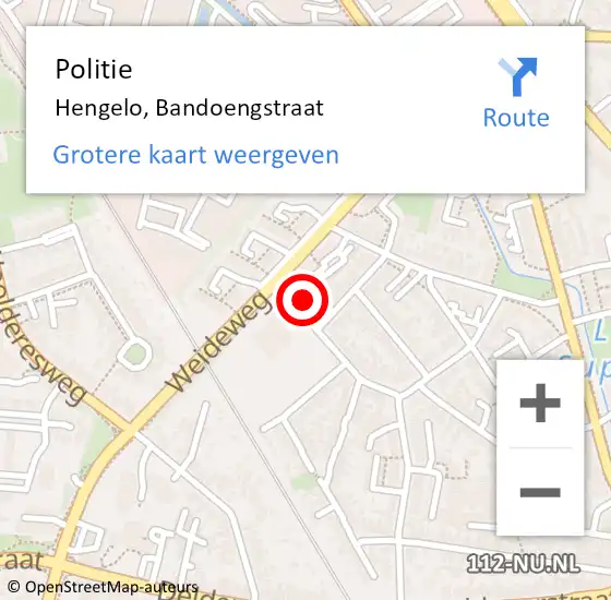 Locatie op kaart van de 112 melding: Politie Hengelo, Bandoengstraat op 28 november 2023 10:59