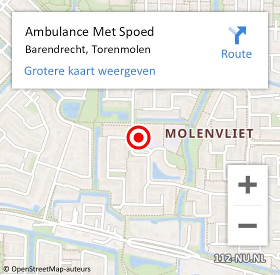 Locatie op kaart van de 112 melding: Ambulance Met Spoed Naar Barendrecht, Torenmolen op 28 november 2023 11:25