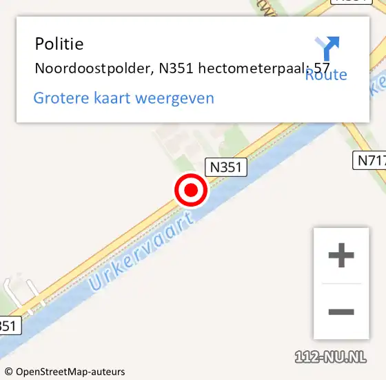 Locatie op kaart van de 112 melding: Politie Noordoostpolder, N351 hectometerpaal: 57 op 28 november 2023 11:27