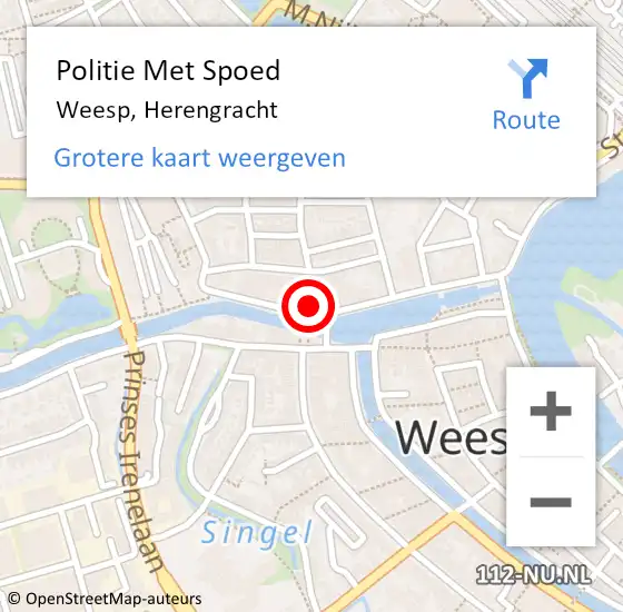 Locatie op kaart van de 112 melding: Politie Met Spoed Naar Weesp, Herengracht op 28 november 2023 11:35