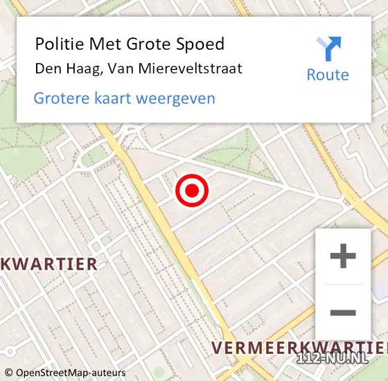 Locatie op kaart van de 112 melding: Politie Met Grote Spoed Naar Den Haag, Van Miereveltstraat op 28 november 2023 12:10